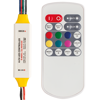 PROFESSIONEL RF FJERNBETJENING TIL RGBW LED LYS, 6-24V DC, 3X2.5+4A, IP63