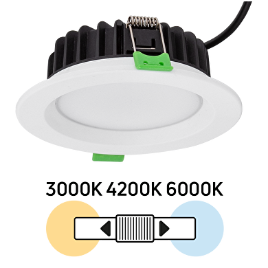 LED downlight til indbygning, 10W, 3-4-6000K, 220V, IP44, dæmpbar