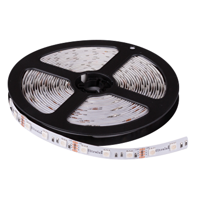 LED FLEKSIBEL BÅND/STRIP, SMD5050, RGB, 14.4W/M, 12V DC, 60 LEDs/M, 5 M/RULLE, IKKE VANDTÆT