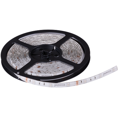 LED FLEKSIBEL BÅND/STRIP, SMD5050, RGB, 7.2W/M, 12V DC, 30 LEDs/M, 5 M/RULLE, IP65 VANDTÆT