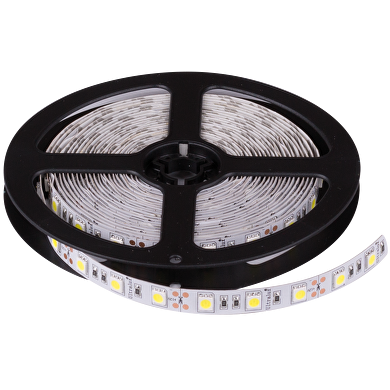 LED FLEKSIBEL BÅND/STRIP, SMD5050, 14.4W/M, VARMT HVID, 12V DC, 60 LEDs/M, 5 M/RULLE, IKKE VANDTÆT