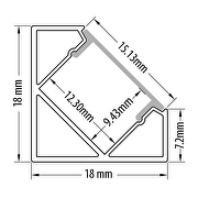 Aluminiumsprofiler til LED bånd, 45 ° hjørneprofil, 2m