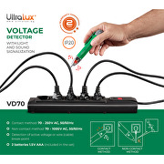 Spændingsdetektor 70-1000V AC med LED og buzzer indikation med batterier 1,5V AAA